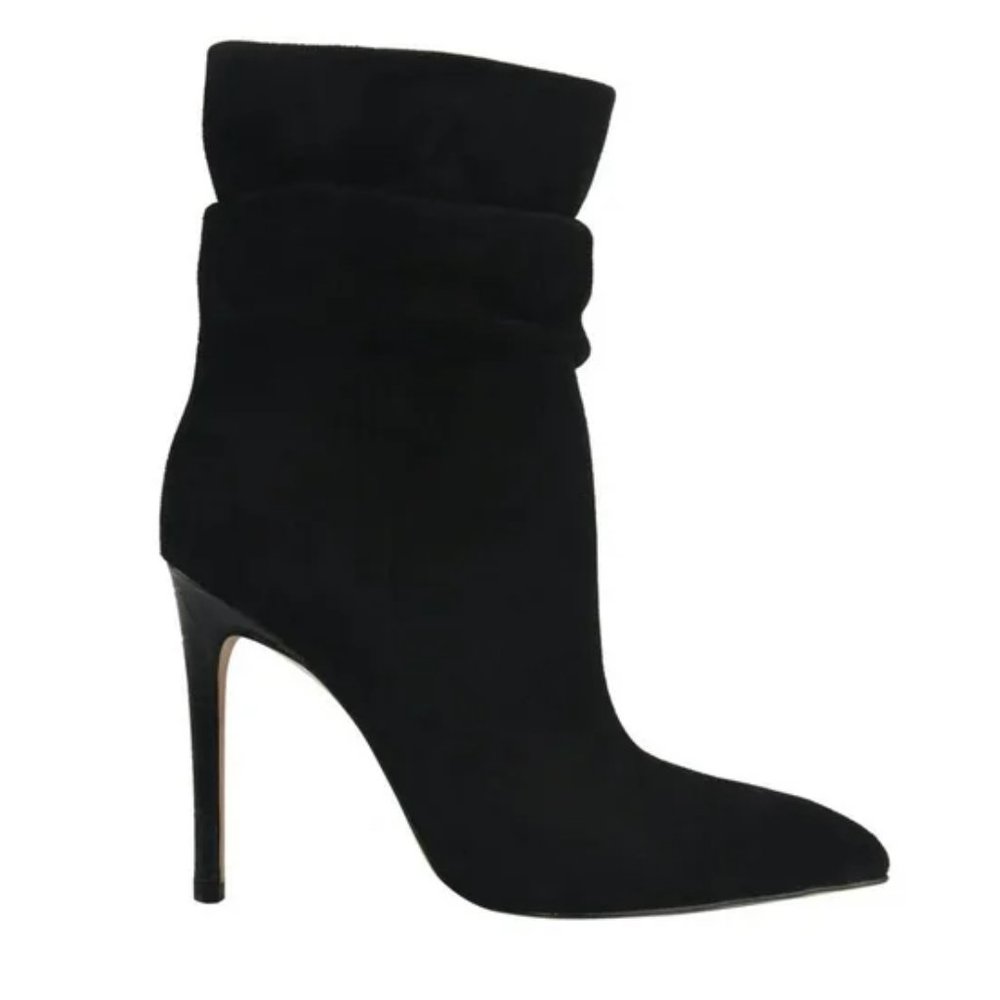 Marc Fisher $210 Boot Rayya Black Leather Suede  Slouchy Heeled Sz 8.5